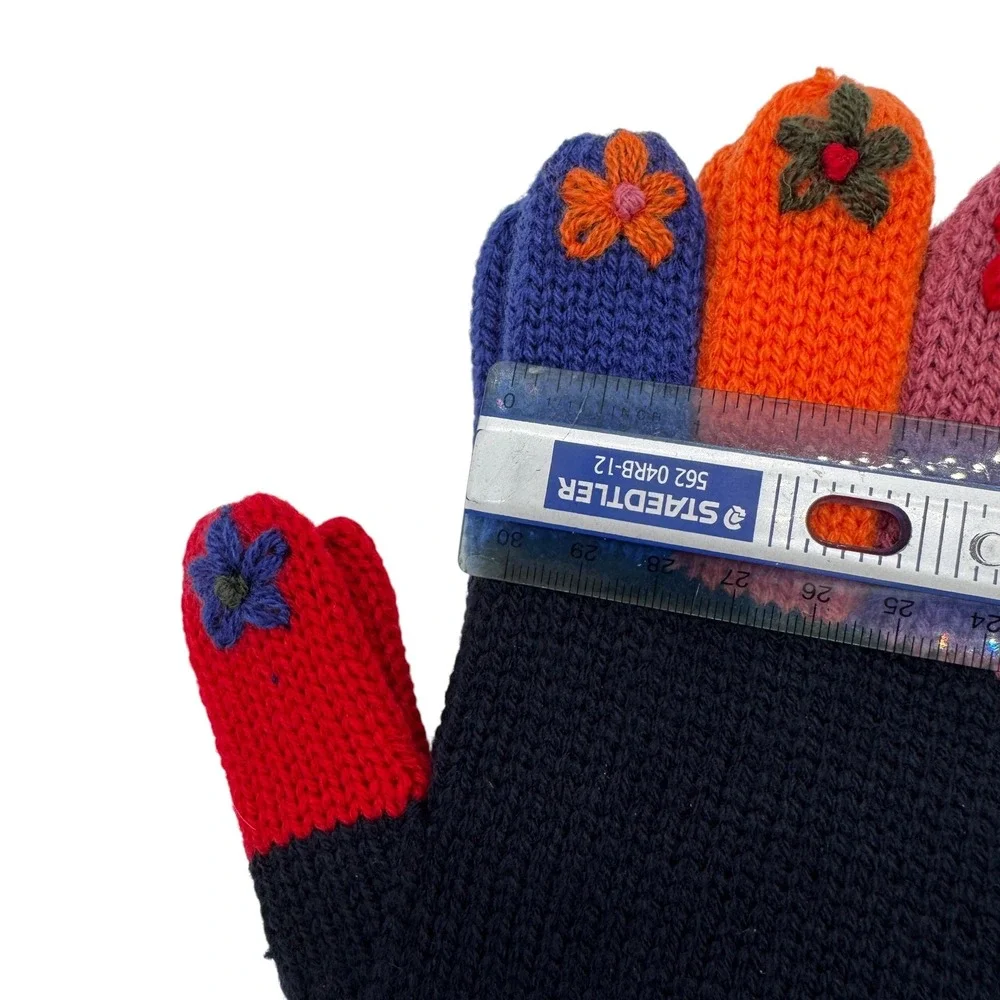 Capelli Navy Knit Womens Gloves Multi Color Floral Embroidered Stretch Cozy NWT